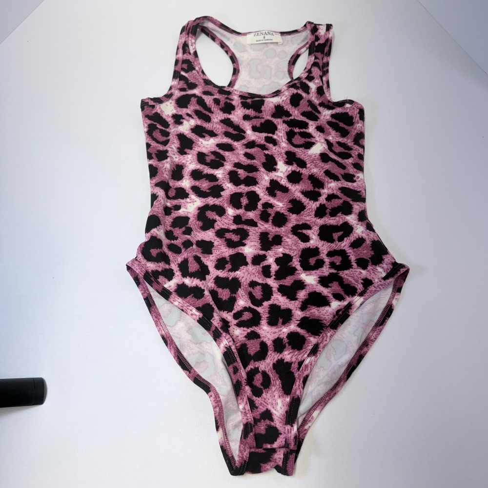 Zenana Bodysuit Womens Small Pink Black Leopard Racerback NWOT Festival Fun NWOT